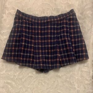 Navy and Pink Plaid Pleated Mini Skort
